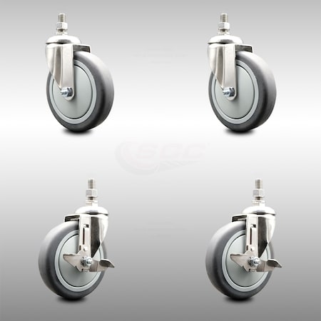 Service Caster 5 Inch 316SS Thermoplastic Rubber 12mm Threaded Stem Caster Brake SCC, 2PK SCC-SS316TS20S514-TPRB-M1215-2-TLB-2